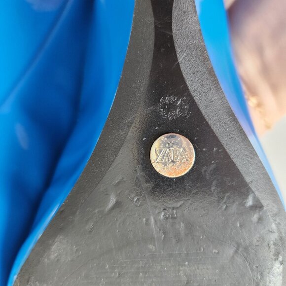 Zara Blue Patent Leather Pointed Toe Kitten Heel Wedge Slingback Shoes Size 38 - Picture 10 of 16